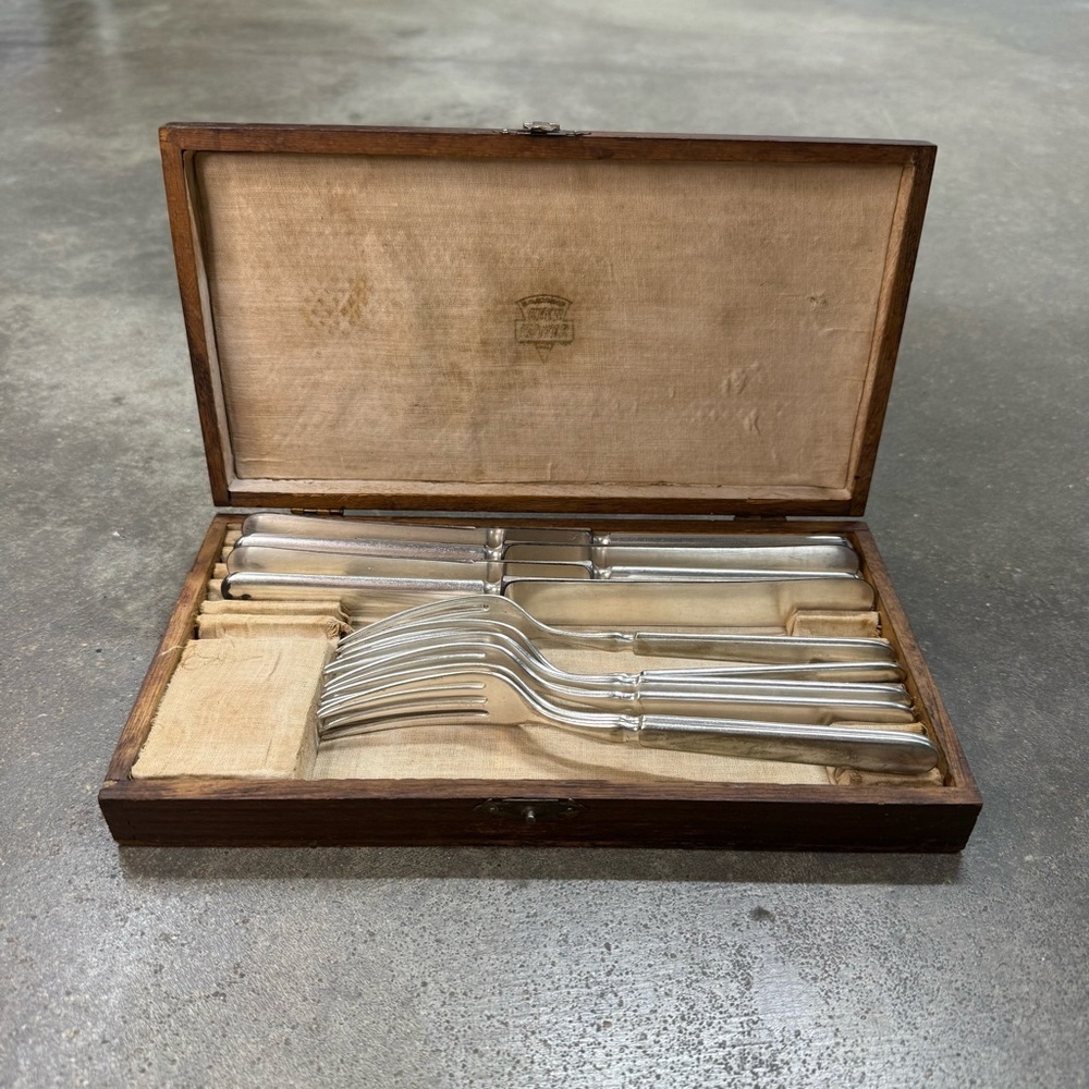 Vintage Keen Kutter Silverware Set Forks Knives w Wood Box Antique